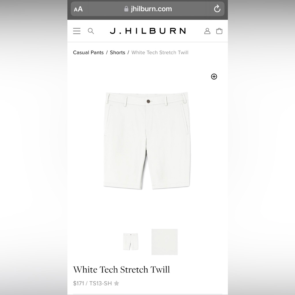 Like New Men’s J. Hilburn White Tech Stretch Twill Flat Front Shorts